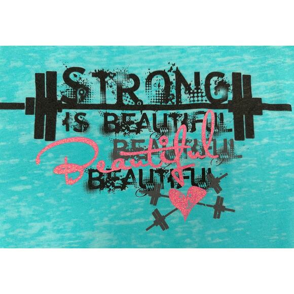 Next Level Apparel Teal Strong Is Beautiful Racer Back Top Weightlifting Gym  L - Picture 5 of 8